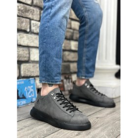 Resim Ba0331 Bağcıklı Erkek Yüksek Taban Füme Cilt Spor Ayakkabı 