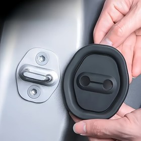 Resim 12'li set; (4 adet kapı kilit sabitleme koruyucu kapak + 8 adet çarpışma emici); Tüm araç kapı kilitlerinde kalın darbe önleyici çıkartmalarla tam koruma, araç korumalı aksesuarlar 