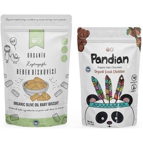 Resim OG natural Organik Pandian Çocuk Çikolatası ve Organik Bebek Bisküvisi Seti 