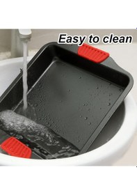 Resim Silikon Saplı Kare Fırın Tepsisi Metal Yanmaz Yapışmaz 30 Cm Siyah 