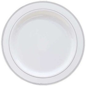 Resim Plastik Gümüş Renk İşlemeli Beyaz Tabak 19 cm - 6 Adet 