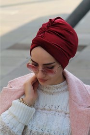 Resim Sahra Şal Dünyası Kadife Çapraz Bone Bordo 
