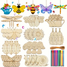 Resim 72 Parça Ahşap Böcek El Sanatları Seti, Çocuklar için DIY Sanat ve El Sanatları Seti, 30 Böcek Bloğu, 12 Su Boya Kalem, 30 Rötuş İpleri ile Yaratıcı Ahşap El Sanatları Malzemeleri, Mevsimsel, Bitirme Yok, Süslemeler Yok, Ahşap, Tek başına, Depolama Kapasitesi <3.2 Kübik Fit, Montaj Yüksekliği <68.58 cm, Ağırlık <13.61 KG 