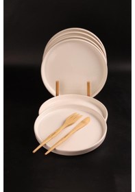 Resim Bambum 6'lı Handmade 20 Cm Beyaz İnci Pasta Tabak Seti - Tatlı Tabağı Seti 