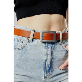 Resim Hakiki Deri Kadın Kemeri 3cm Eskitme Toka Taba 