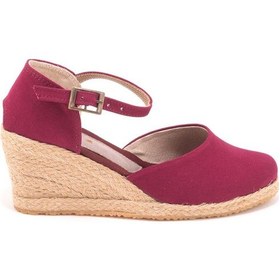 Resim Star Tombis Gerçek Elişi Bilekten Bantlı Topuğu Açık Keten Espadril Dolgu Topuk Handmade Bordo 