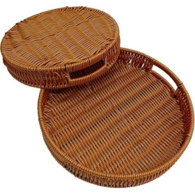 Resim Morponi 3lü Rattan Servis Tepsisi Yuvarlak 20-25--30 Cm Kahverengi 