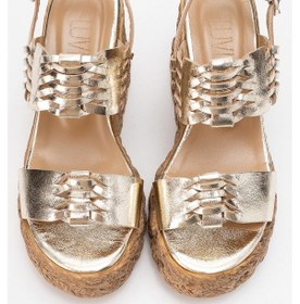 Resim Luvishoes Luvi Shoes Olien Altın Cilt Hakiki Deri Kadın Dolgu Topuklu Sandalet Altın 