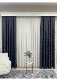 Resim Brillant Pufycarla Püsküllü Fon Perde Tüm Ölçülerde Antrasit Antrasit 