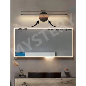 Resim LED Şarjlı Pilli Modern Tasarım Siyah Eskitme Gün Işığı Banyo - Mutfak - Salon-Ofis Flüt Aplik 