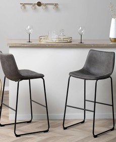 Resim FRANKS 2’li Retro Bar Sandalyesi Seti, 72 cm Oturma Yüksekliği, Kavisli Sırtlık - Mavi 