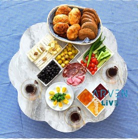 Resim Arvenlive Mermer Desenli Ahşap Katlanabilir Papatya Yer Sofrası (467864063) 