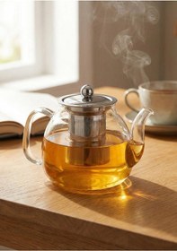 Resim Corbeen Borosilikat Cam Demlik - 1 Litre, Oval Şeffaf 