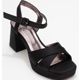 Resim Luvishoes Lisbon Siyah Saten Çapraz Bantlı Kadın Platform Topuklu Ayakkabı Saten Siyah 