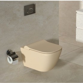 Resim Turavit Luna Kanalsız Mat Cappucino Asma Klozet Ln5610c, Luna Mat Cappucino Duroplast Yavaş Kapak Bej 