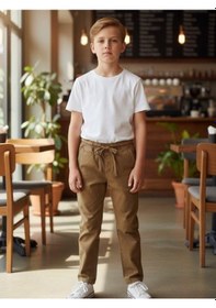 Resim Zekids Erkek Çocuk Esnek Kumaş Beli Lastikli Pantolon-16399 Bej 