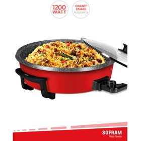 Resim Evia Sofram Kırmızı 1200 Watt Granit Geniş 40 Cm Pizza Tavası Çok Amaçlı Elektrikli Pişirici EA-4410 