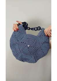 Resim El Örgüsü Motifli Kadın Omuz Çanta 35x35 Cm Mavi 