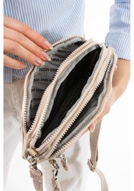 Resim Nemo Bags Krem Unisex Cüzdan, 4 Gözlü, Telefonluk, Crinkle Kumaş, Çapraz Askılı Omuz Çantası, 20x12cm Bej - Krem 