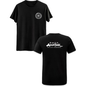 Resim Avatar The Last Airbender Ön Arka Baskılı Siyah Tshirt 