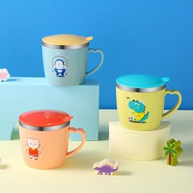 Resim 1 adet 250ml / 8.5oz Kapaklı ve Kulplu Ofis Bardağı, Kahve Fincanı Süt Bardağı, 304 Paslanmaz Çelik Geniş Ağızlı Bardak 
