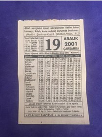 Resim 19 Aralık 2001 Takvim Yaprağı - Nostalji Koleksiyonluk Takvim Yaprağı 