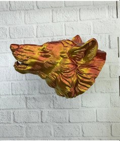 Resim Bfs Dekoratif Altın Gold Kurt Duvar Heykeli Asılabilir Hediyelik 25x19 Cm 