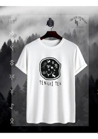 Resim Tengri Tek -%95 Pamuklu Penye Kumaş - Yıkamaya Dayanıklı 1. Kalite Fleks Baskı BEYAZ 