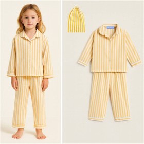 Resim Genel Markalar Unisex Çocuk Sarı Çizgili Çantalı Pijama Takım 