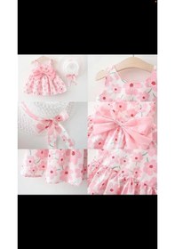 Resim Kız Çocuk Elbise Renkli Desenli Abiye (555959835) Pembe 