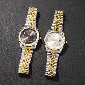 Resim Lüks 2 adet/1 adet Çift Kuvars Saat Seti - Moda İş Yuvarlak Saat, Alaşım Bant, Takvim Gösterimi, Aile veya Arkadaşlar için İdeal Hediye Sevgililer Günü, Doğum Günü, Paskalya, Cadılar Bayramı vb. 