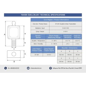 Resim Normadia Çift Kanal Sıcaklık ve Nem Transmitteri, 0-10 V Çıkış, 0-50°c 