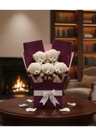 Resim Sevimli Peluş Ayıcık Buketi Özel Tasarım Sevgiliye,arkadaş Hediyelik Mor 