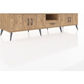 Resim Kronos Tv Ünitesi 3 Raflı Tek Çekmeceli 4 Kapaklı 220x59x51 Çam-çam Atlas Çam/atlas Çam - Atlas Çam 