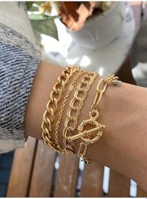 Resim Kadın 4 Adet Bileklik Kombin Seti, Pirinç, Gold 