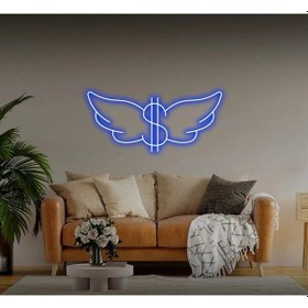 Resim Dolarlı Kanat Şekilli Neon Tabela Mavi 