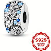 Resim 1 adet 925 Gümüş Parlayan Mavi Okyanus Kefir Spiral Kabuk Boncuk Şans, 1.9g/ , İnce Takı Yapımı, Sevimli Şanslar 