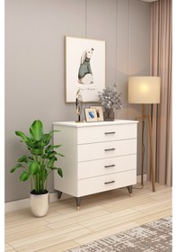 Resim Asra Trend 4 Çekmeceli Şifonyer ŞF-02 %100 MDF Geniş Saklama Ünitesi Beyaz 