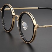 Resim Vintage Yuvarlak Metal Çerçeveli Erkek ve Kadın Gözlükleri - Tam Kenarlı Altın & Siyah İş ve Günlük Kullanım, Şık Retro Tasarımlı Dekoratif Görme Aleti 