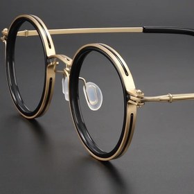 Resim Vintage Yuvarlak Metal Çerçeveli Erkek ve Kadın Gözlükleri - Tam Kenarlı Altın & Siyah İş ve Günlük Kullanım, Şık Retro Tasarımlı Dekoratif Görme Aleti 