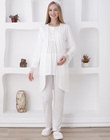 Resim 3'lü Hamile Lohusa Pijama Takımı/ Düğmeli Pijama Ve Sabahlıklı Takım - 3427 - Mavi / M / Terlik ve Taç İstiyorum + 300₺ 