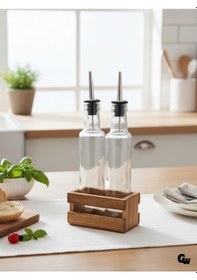Resim Ahşap Doğal 2li Yağdanlık Ve Sosluk Ahşap Cam Set Takımı Set Kiraz 1 Set Ahşap 
