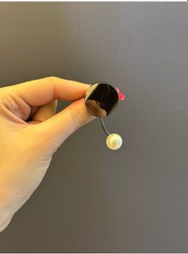Resim Çelik Füme İnci Boncuklu Tasarım Broş Yaka Giyim Aksesuarı 5 x 3 CM Renkli 