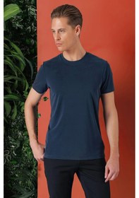 Resim Efor Slim Fit Bisiklet Yaka %100 Pamuk Lacivert Tişört Ts 878 Lacivert 