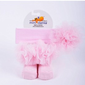 Resim Minidamla Kız Bebek Kokoş Saç Bantlı Çorap Takım Pembe 