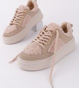 Resim Muggo FLEECY Kalın Taban Bağcıklı Peluş Detaylı Kadın Kışlık Sneaker Spor Ayakkabı 