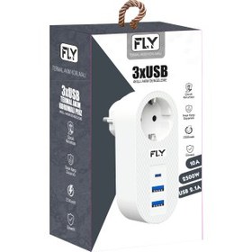 Resim FLY 3400-01, 1 Soket, 2 USB, 1 Type-C, Akım Korumalı Priz, 2.1A, (Beyaz) 