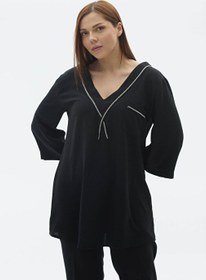 Resim Selen V Yaka Taşlı Siyah Kadın Bluz 23YSL8564 