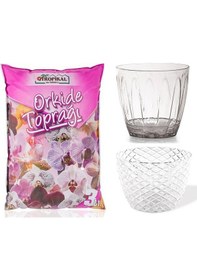 Resim Vitaminli Orkide Toprağı. Kristal Orkide Saksısı. Seffaf Saksı 