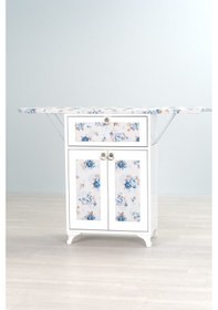 Resim Mistik Home Rose Katlanır Dolaplı Ütü Masası Beyaz Gövde, Mavi Çiçek Desenli Beyaz/mavi 